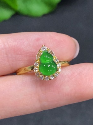 F34967475 Jadeite Gourd Inlaid Ring Non-Gold Inlaid Adjustable Size Total Weight Approx. 2g
