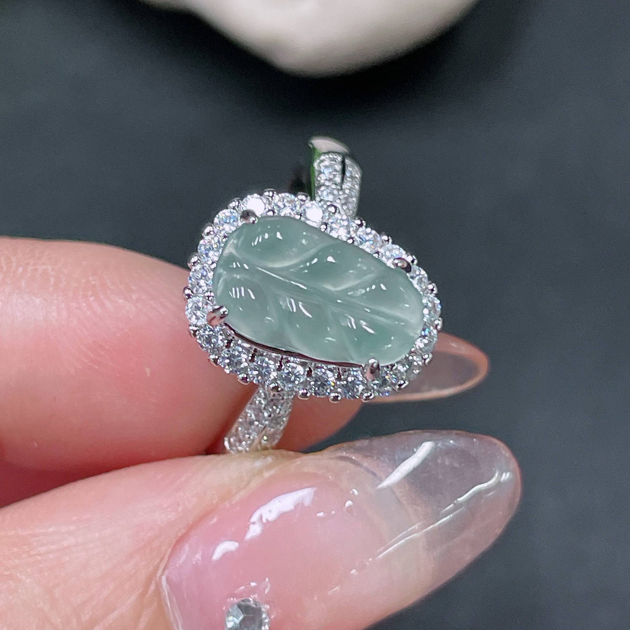 F34019983 Jadeite Inlaid Piece Non-Gold Adjustable Total Weight Approx. 3.28g