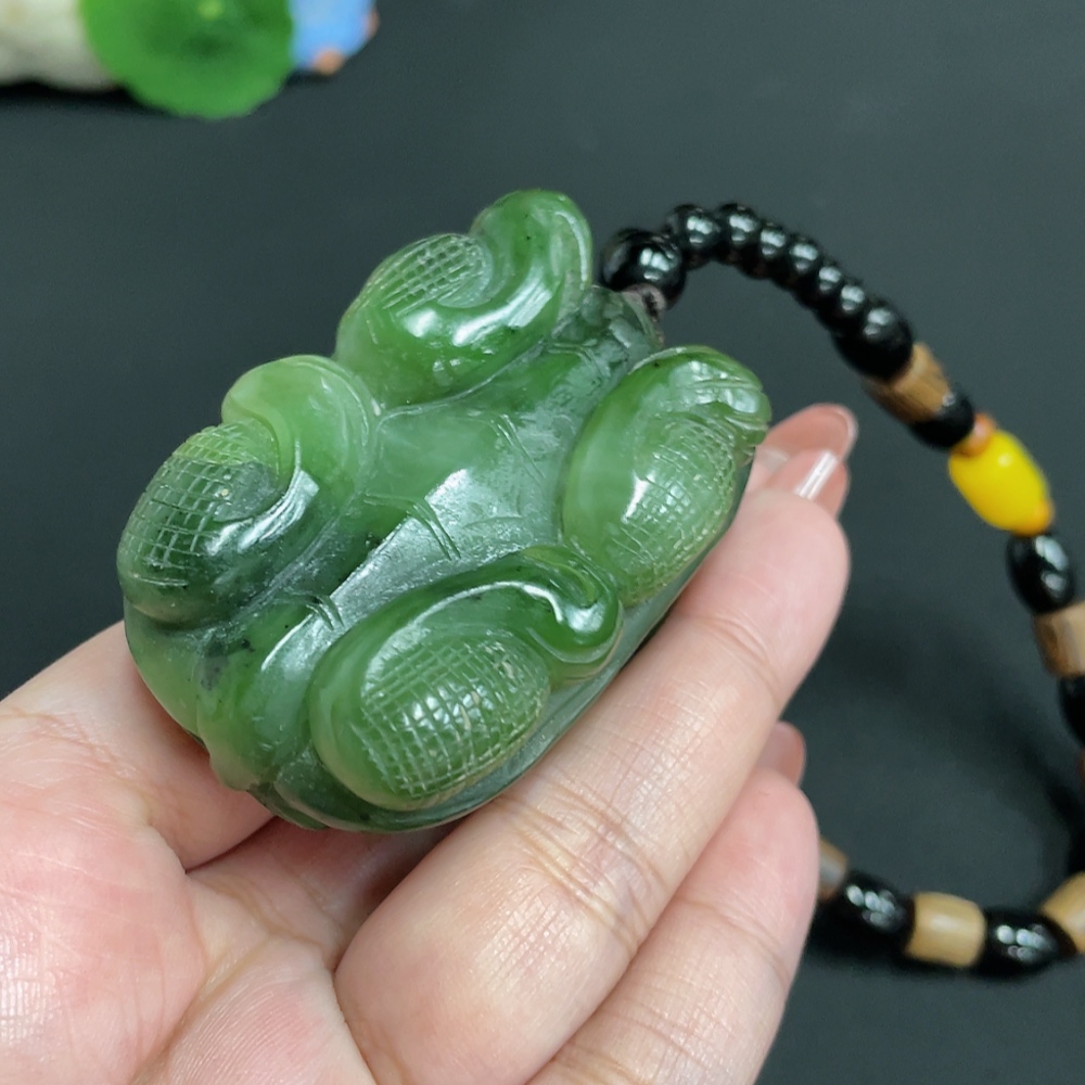 H35101456 Hetian Jade Handheld Ornament Dragon Turtle