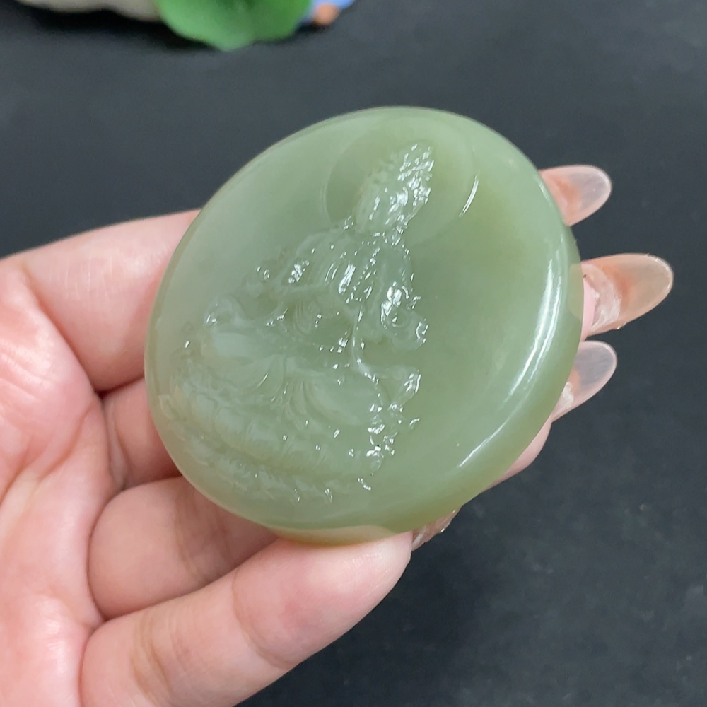 H32700129 Hetian Jade Pendant Guanyin Total Weight Approx. 64.4g