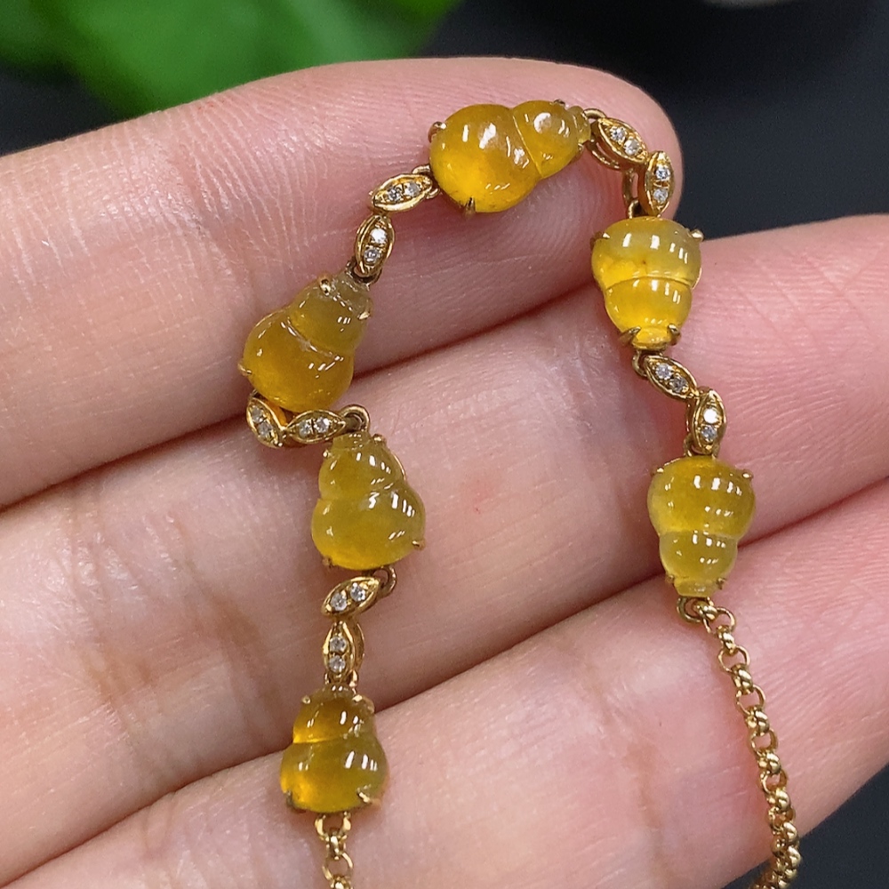 F27136142 Jadeite Gourd Inlaid Bracelet 18K Gold Total Weight Approx. 3.2g (Color Origin Undetermined)