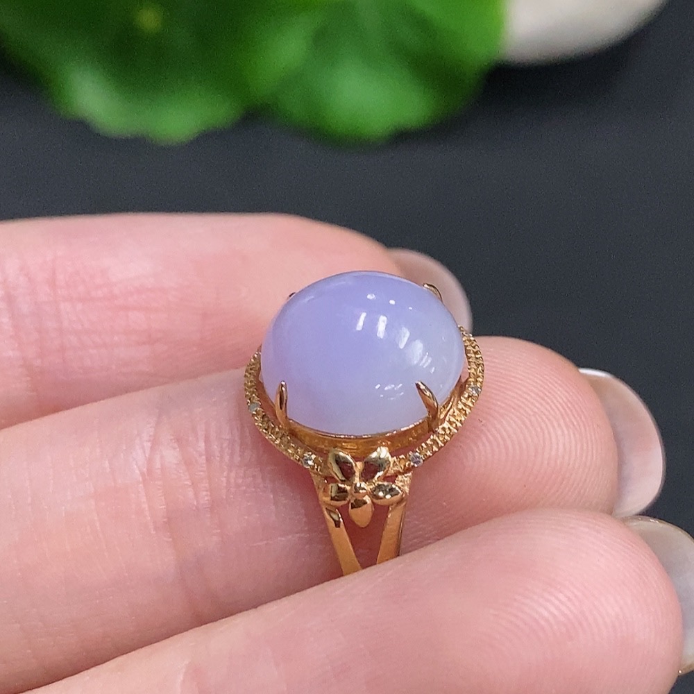 F34060416 Jadeite Cabochon Ring 18k Gold Total Weight Approx. 3g Size 14 with Diamond Accents