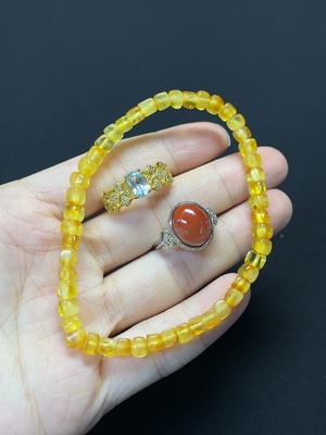 C46535432 琥珀蜜蜡+南红玛瑙+托帕石饰品 颜色成因未定 非金 货品总重约7.29g 一手走