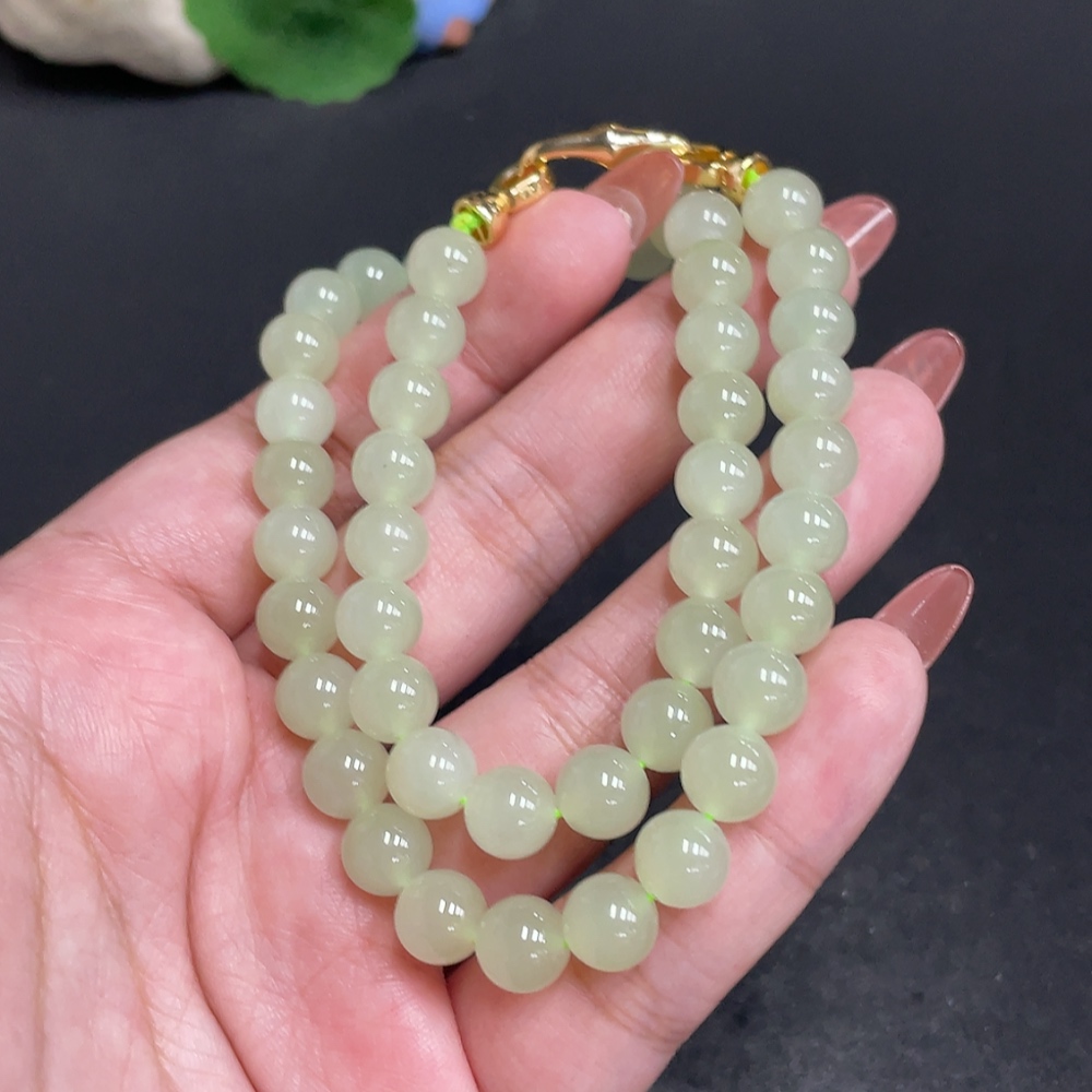 H34054127 Hetian Jade Bead Necklace Approx. 7.7 mm Total Weight About 38.9g Non-Gold