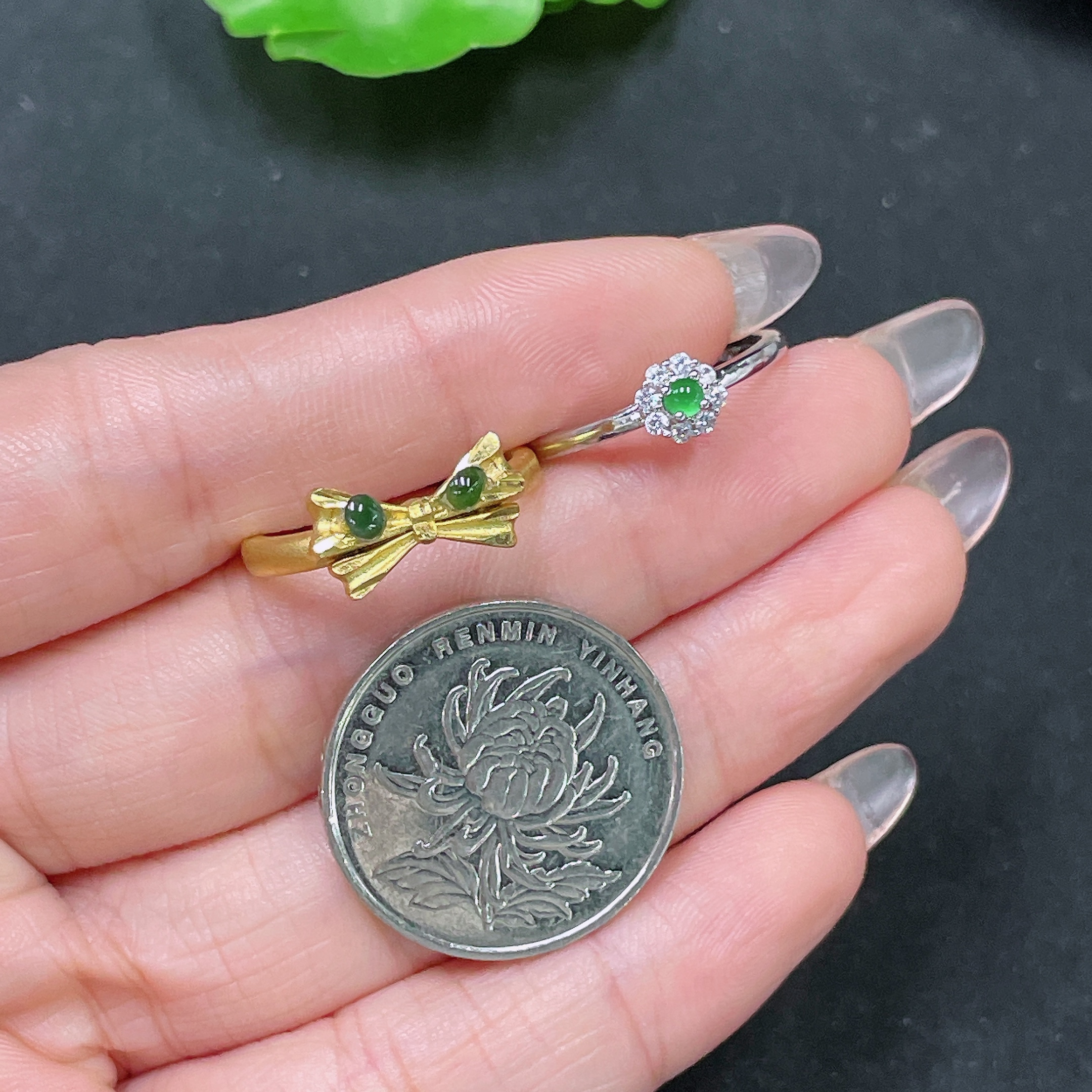 F34065227 Jadeite Inlaid Ring Non-Gold Adjustable Sell as a Lot