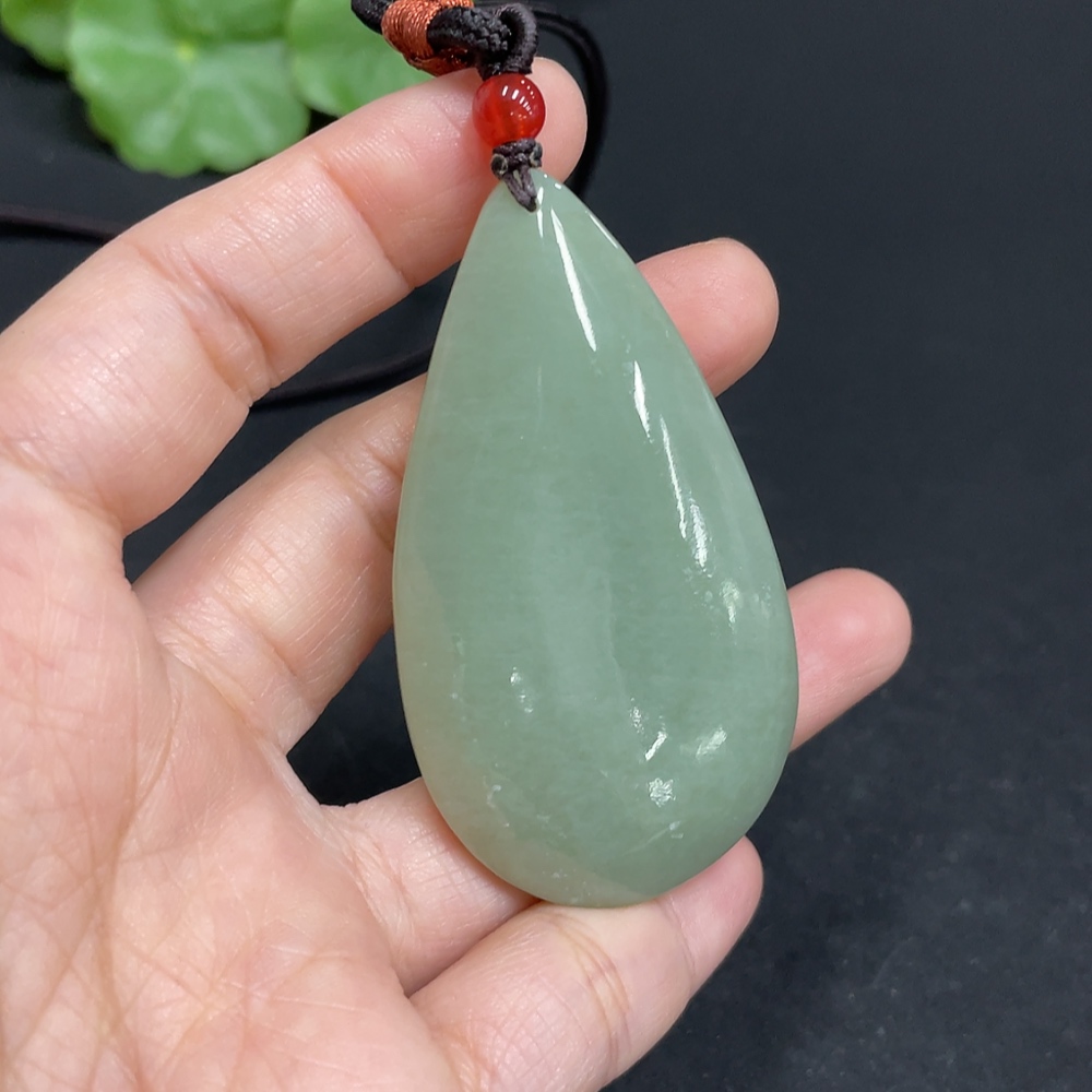 H34052977 Hetian Jade Pendant, Water Drop, Total Weight (including rope) Approx. 37.6g