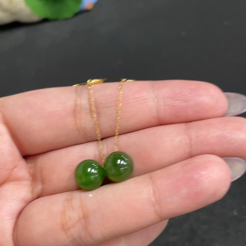 H33880915 Hetian Jade Inlaid Earrings Card 8.9mm Approx. Total Weight 2.6g 18k