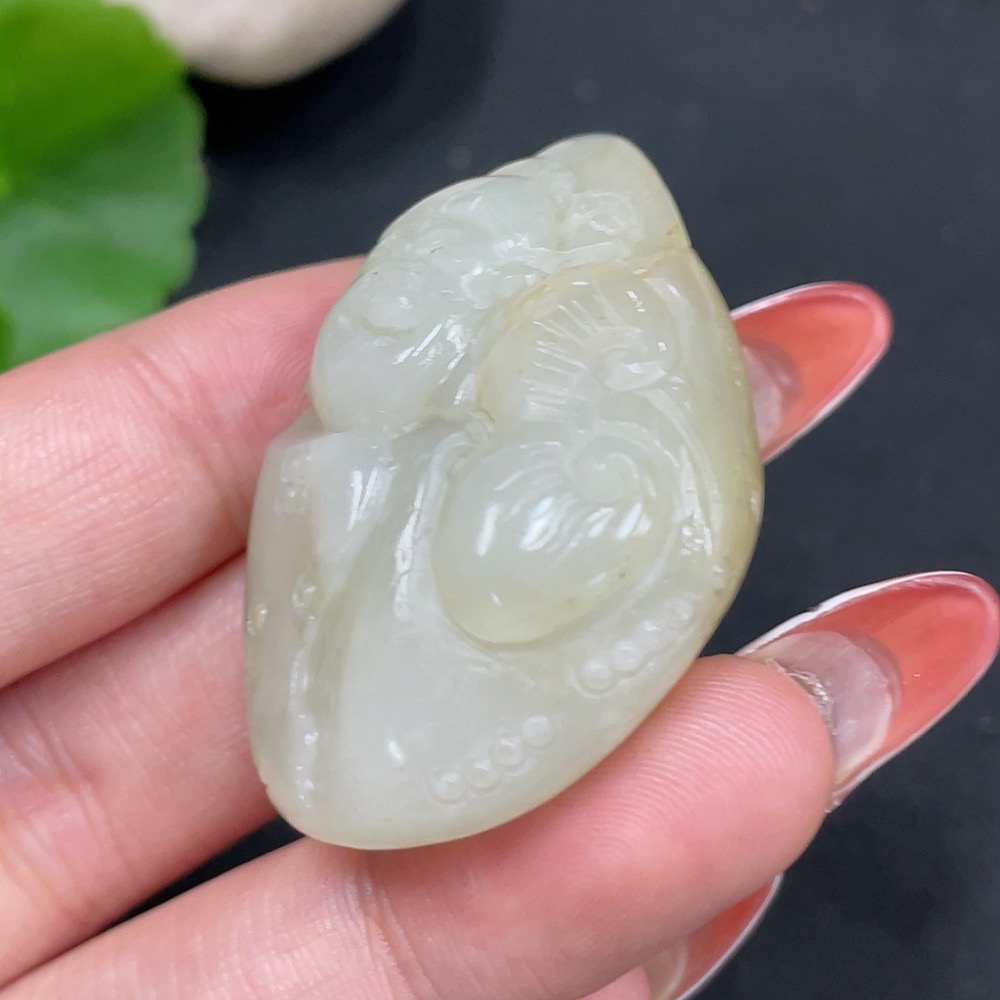 H35084408 Hetian Jade Pendant - God of Wealth, Total Weight Approx. 27.5g, Undetermined Skin Color Cause