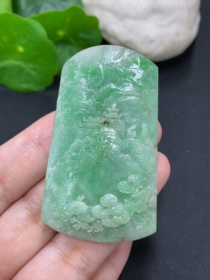 F42955732 翡翠毛货山水牌挂件 货品总重约23克