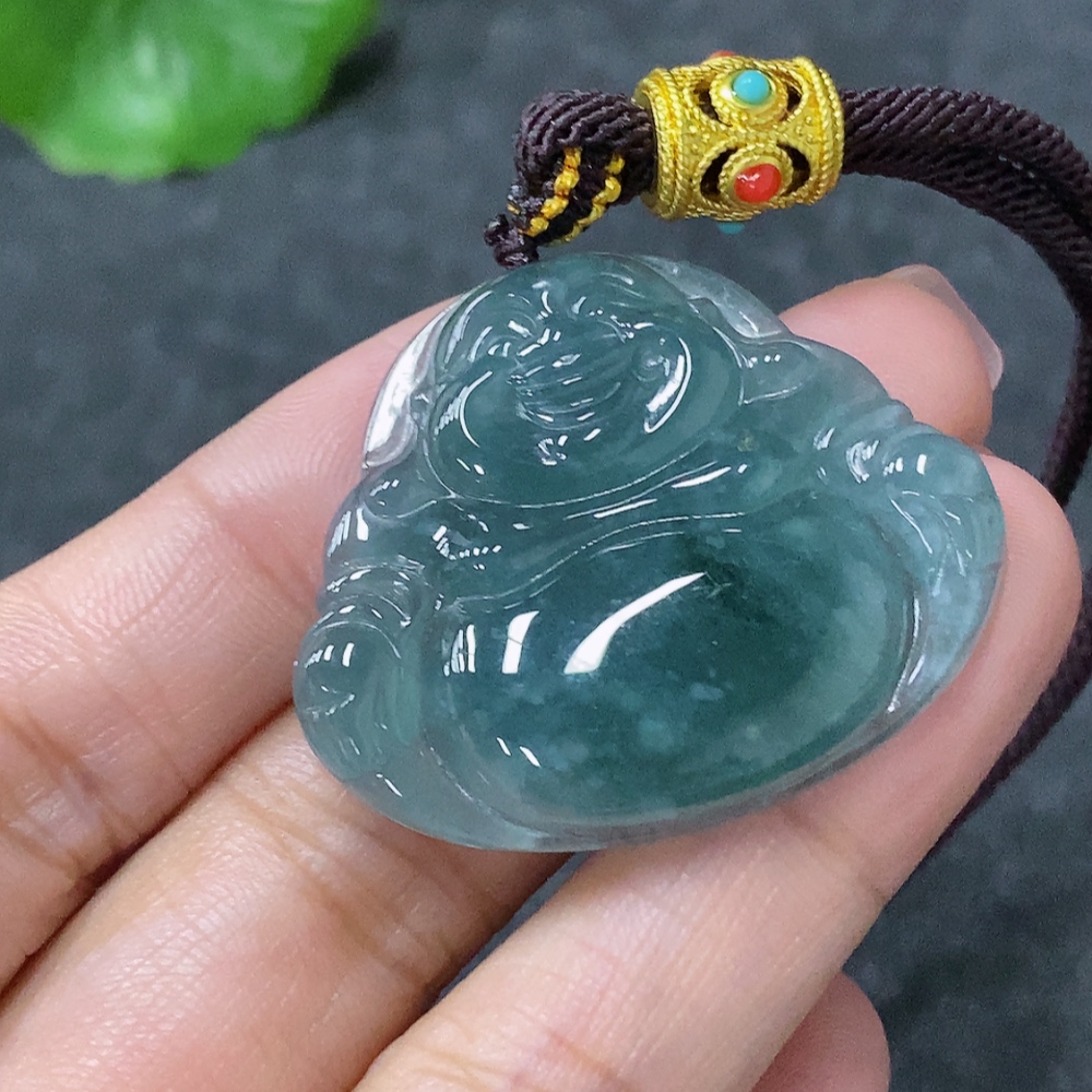 F34030149 Jadeite Buddha Pendant with Non-Gold Rope, Total Weight Approx. 13.2g