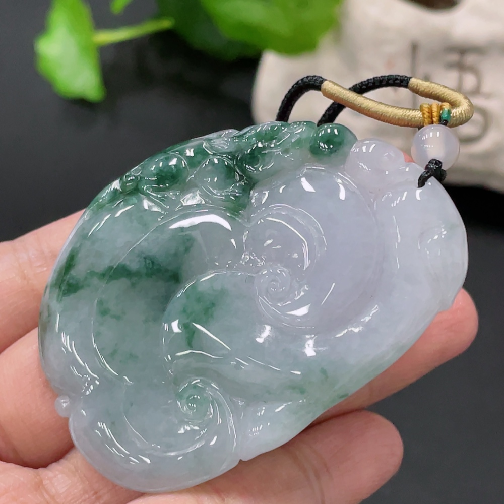 F33935155 Jadeite Ruyi Pendant with Non-A Grade Beads, Total Weight Approximately 34.2g