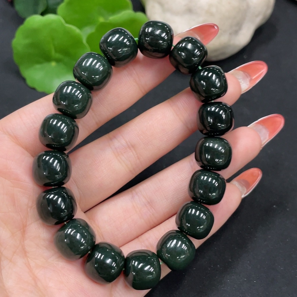 H35112327 Hetian Jade Bracelet, approx. 11.8mm beads, total weight approx. 50.4g
