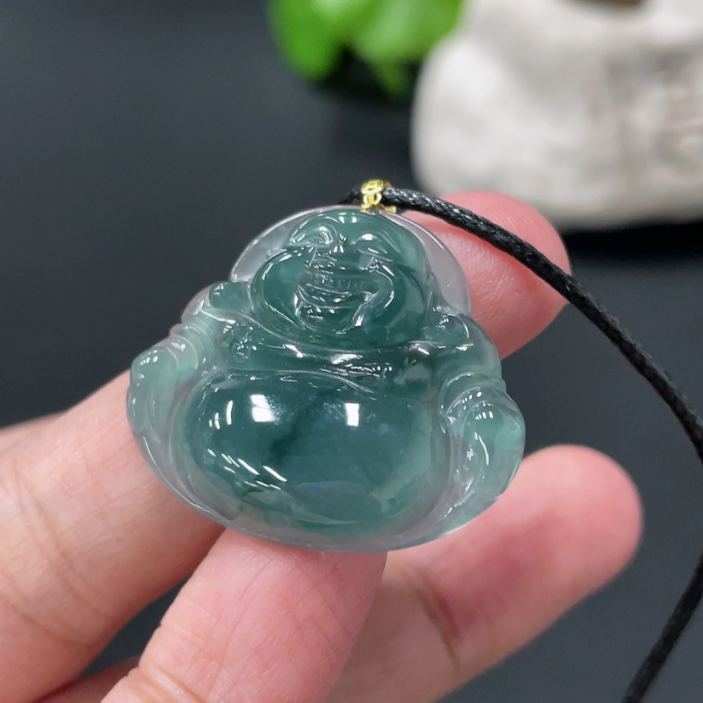 F34018923 Jadeite Buddha Pendant with 18K Gold Clasp, Product Weight Approximately 5.55g (excluding rope)