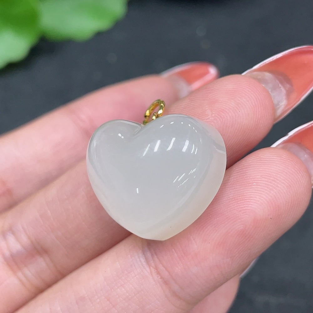 H34016495 Hetian Jade Inlaid Pendant Heart Total Weight Approx. 7.4g 18k