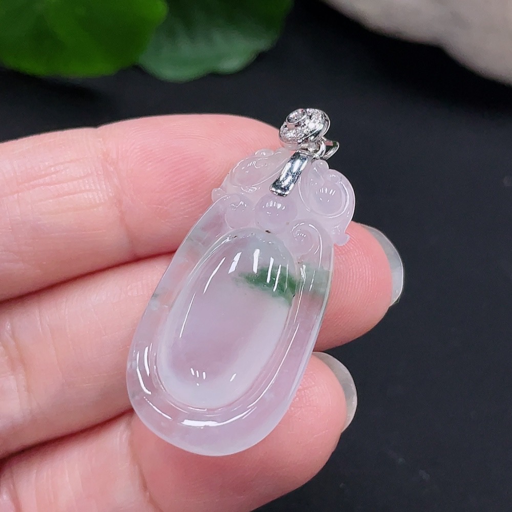 F31579752 Jadeite Fortune Shell Pendant 18K Gold Total Weight Approx. 6.1g (With Diamond Accents)