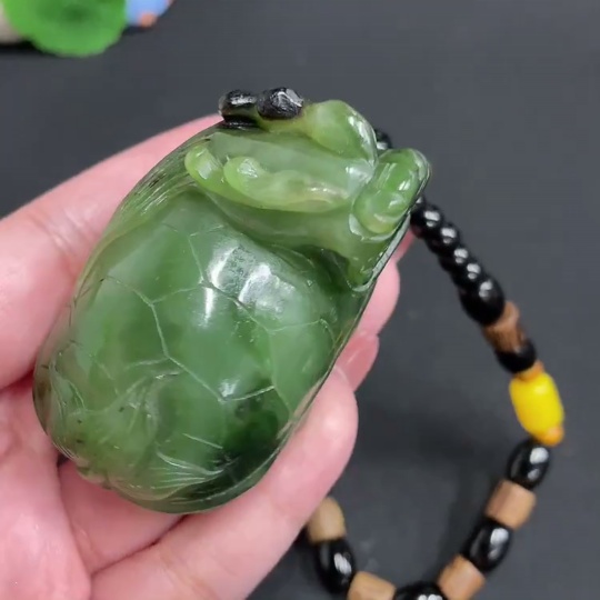 H35101456 Hetian Jade Handheld Ornament Dragon Turtle