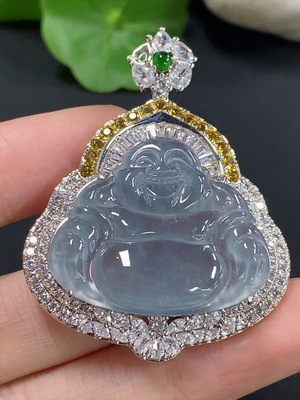 F42968649 翡翠佛公镶嵌吊坠 非金镶 货品总重约15.4g