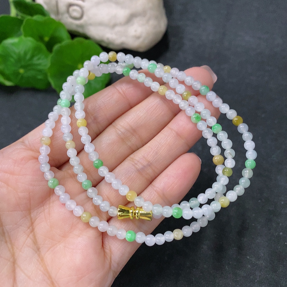 F34043239 Jadeite Bead Necklace Approx. 3.5mm Non-Gold Total Weight Approx. 13.65g