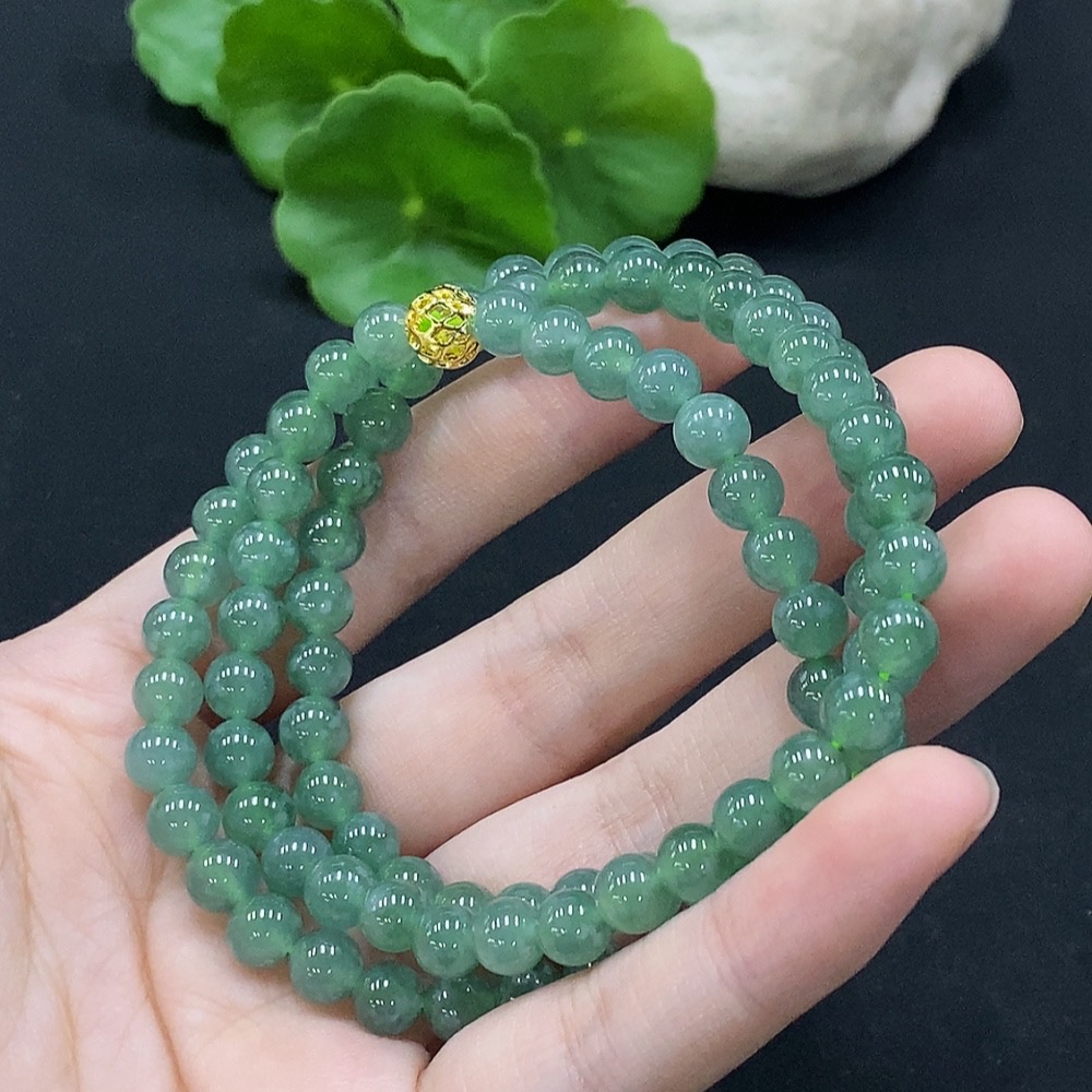 F34996584 Jadeite Bead Necklace Approx. 6.5mm Non-Gold-Inlaid Total Weight Approx. 42.45g