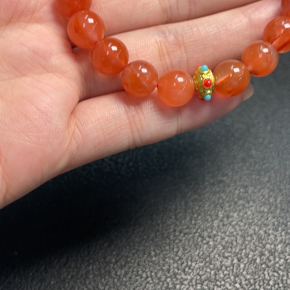 C32816077 Red Agate Bracelet with Visible Organic Matter, Total Weight Approx. 20.46g, Bead Size 9.3mm, Paired with Jadeite, Non-Gold