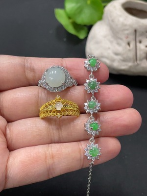 F35081223 Jadeite Inlaid Ring Bracelet Sell as a Lot Non-Gold