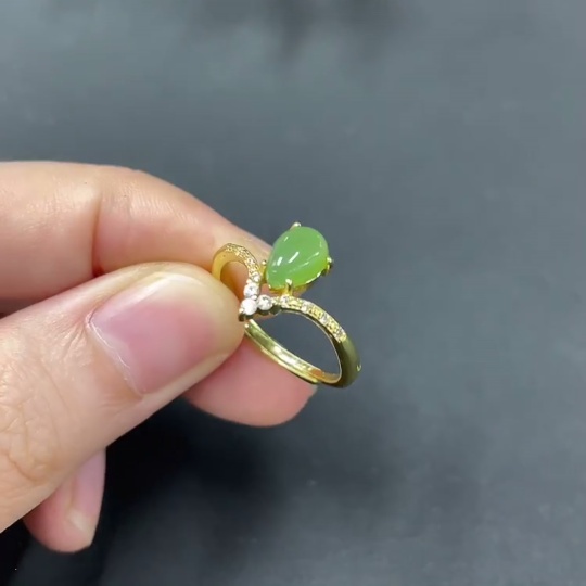 H3381331 Hetian Jade Inlaid Ring, Size 14, Non-Gold Setting, Approx. 1.54g