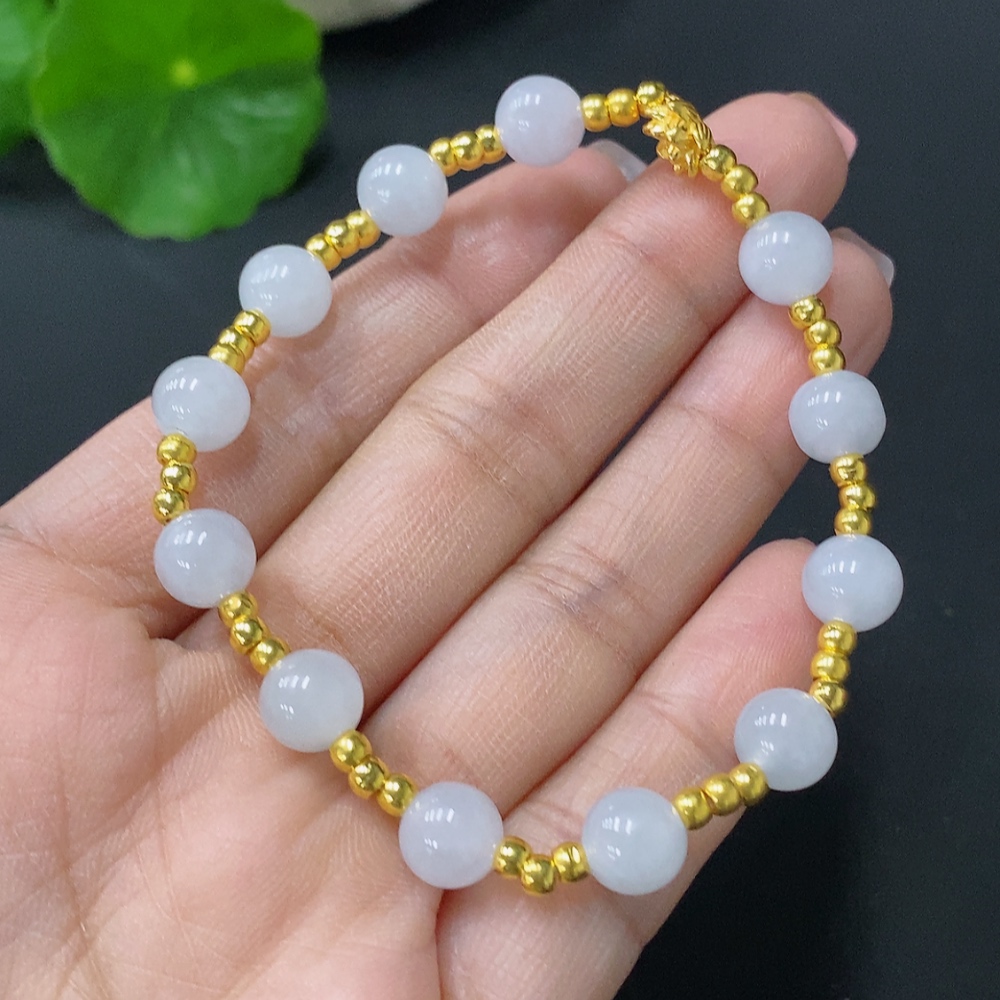 F26026829 JadeiteInlaid Bracelet Au99% Total Weight Approx. 8.6g