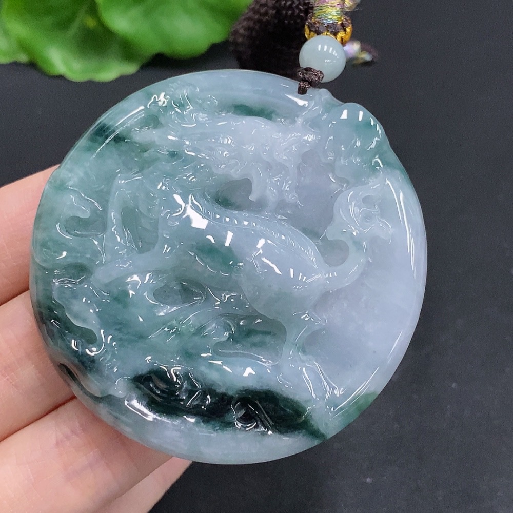 F31688345 Jadeite Kylin Pendant Total Weight Approx. 61.5g (Including Rope Weight)