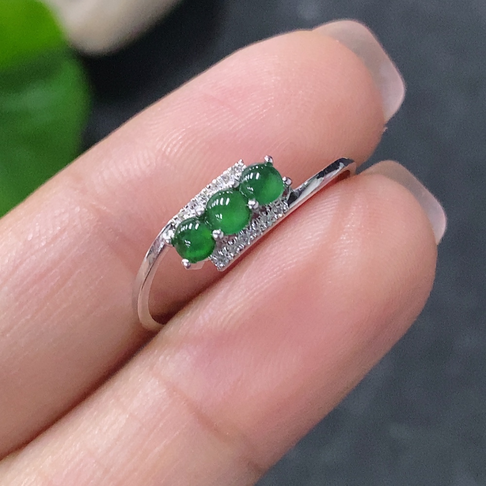 F34042627 Jadeite and Diamond Ring in 18K Gold, Size 15, Total Weight Approx. 1.08g