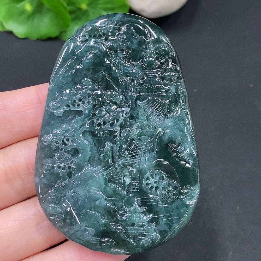 F26961650 Jadeite Landscape Pendant with a total weight of approximately 47.1 grams