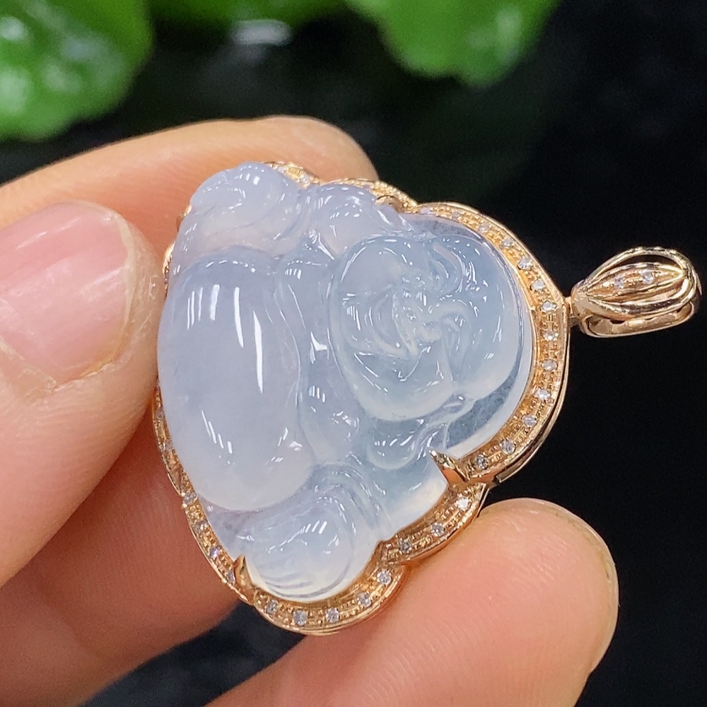 F25923543 Jadeite Buddha Pendant with 18K Gold Setting, Total Weight Approx. 5.83g