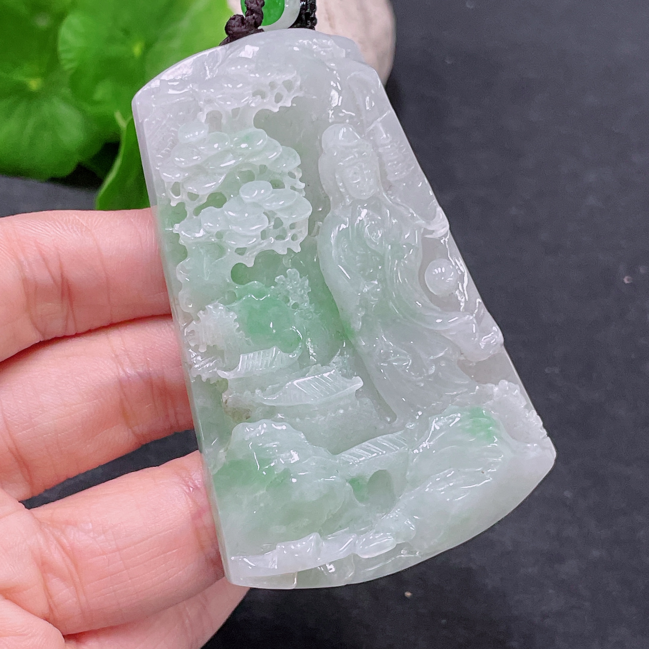 F33864917 Jadeite Pendant Guanyin with Cord Total Weight Approx. 93.4g
