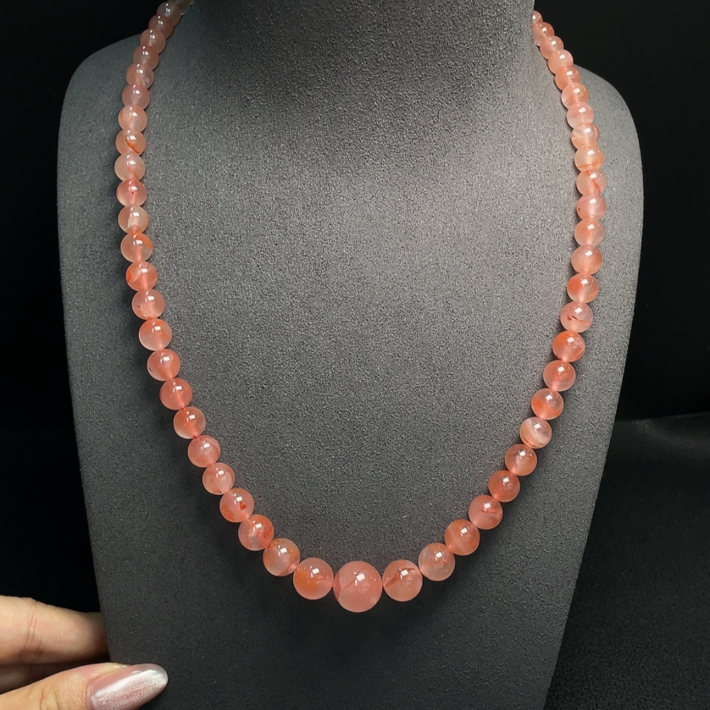 C30468884 Red Agate Beaded Necklace (Non-Gold) with Visible Organic Matter