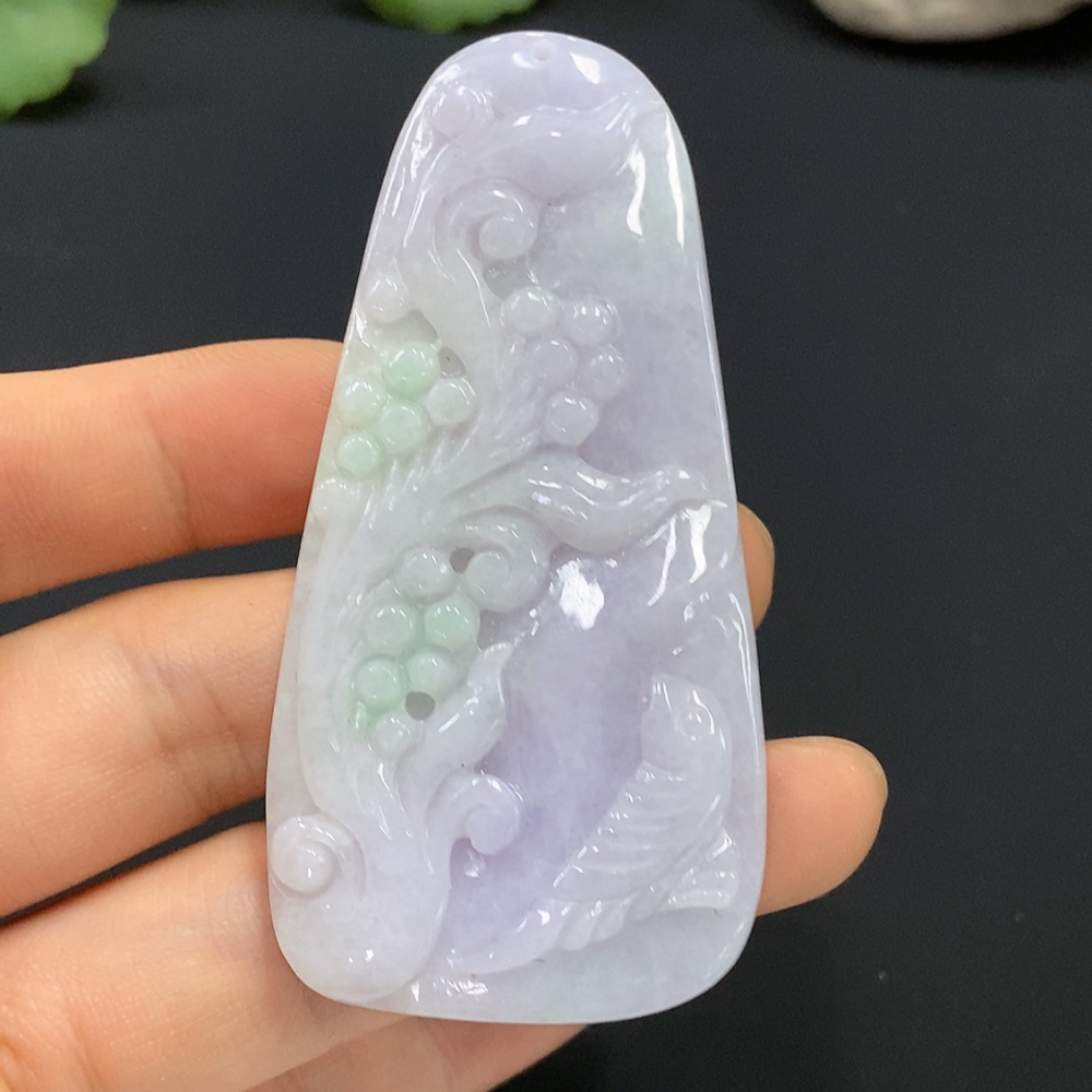 F15636775 Jadeite Flower and Bird Pendant, Total Weight 36.272g
