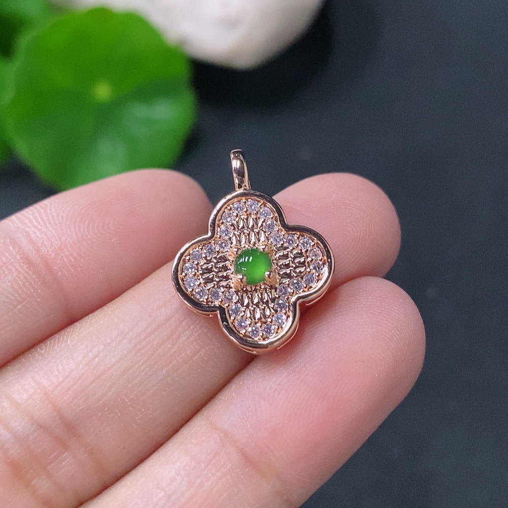 F33886390 Jadeite Inlaid Pendant Non-Gold Total Weight Approx. 1.85g