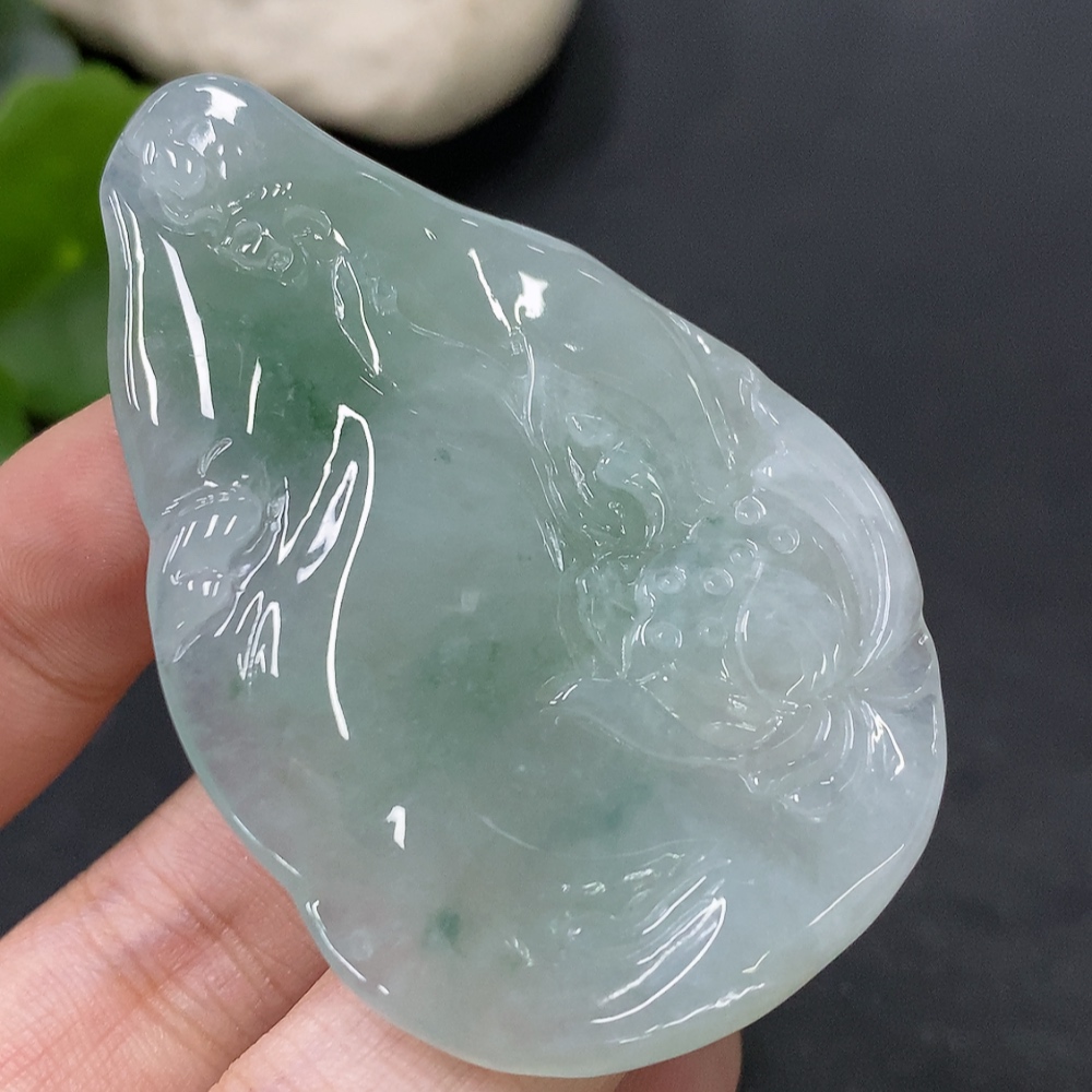 F28277459 Jadeite Lotus Pendant, Total Weight Approx. 27.32g