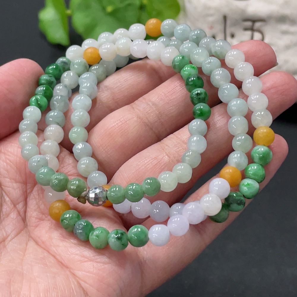 F34057808 Jadeite Bead Necklace Approx 5.8mm Total Weight Approx 34.31g Non-Gold Yellow Part Color Origin Undetermined Contains Other Mineral Components
