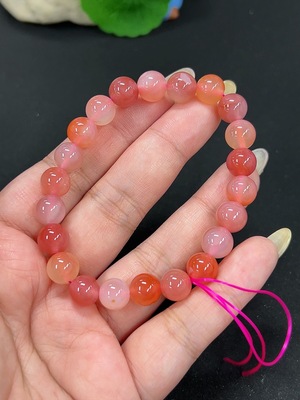 H42979574 盐源玛瑙手串 卡8.8mm左右 仅红色 货品总重约22.9g