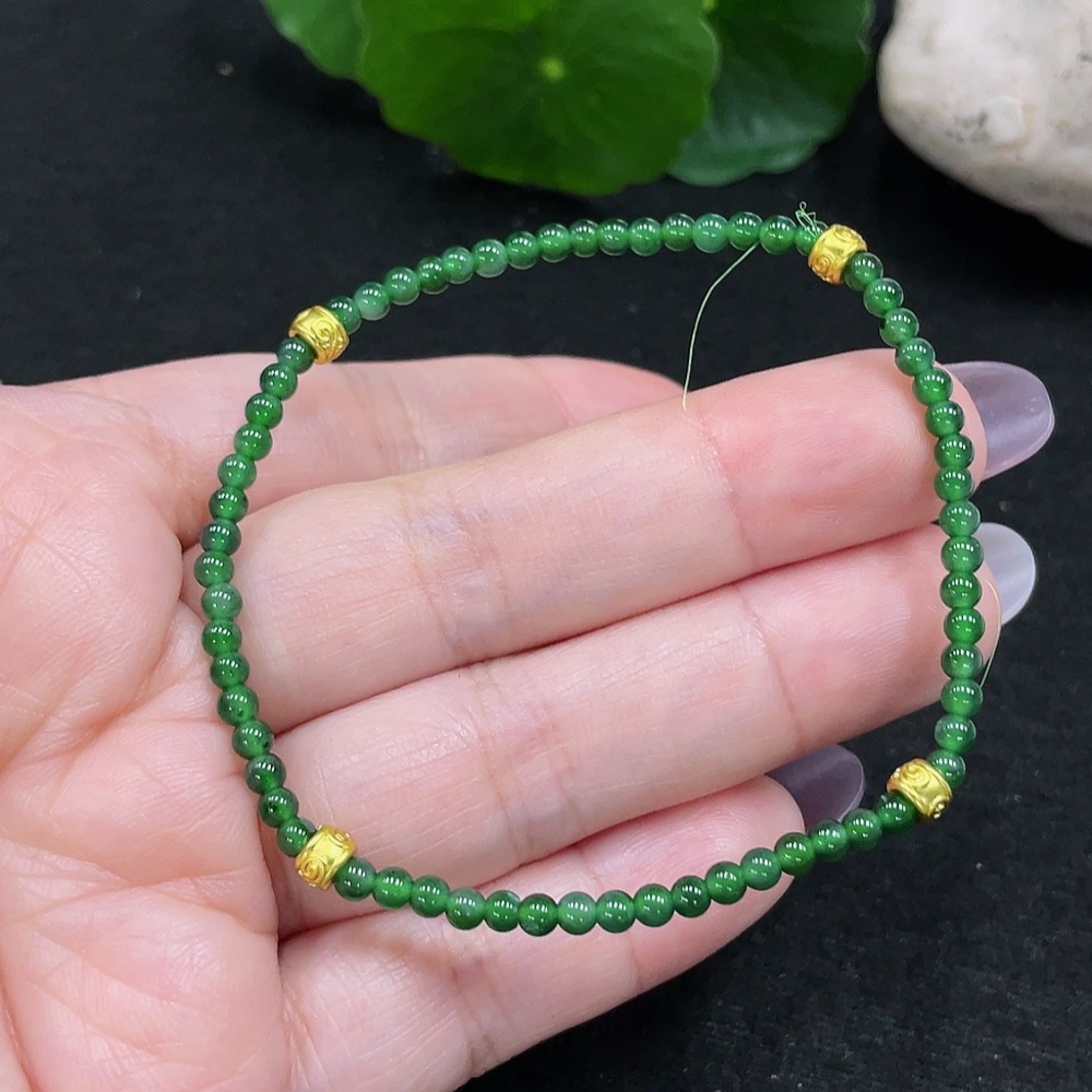 F33918303 Jadeite Beaded Bracelet Approx. 3mm Beads Total Weight Approx. 3.5g Non-gold-inlaid