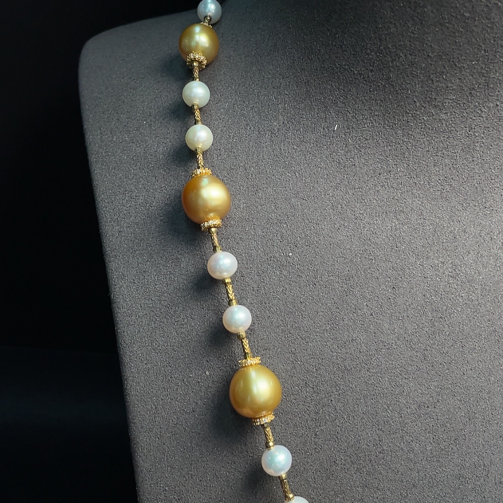 C32815852 Seawater pearl necklace with undetermined color origin and small freshwater pearls, non-gold, total weight approximately 38.66g, size about 6.2-13.7mm
