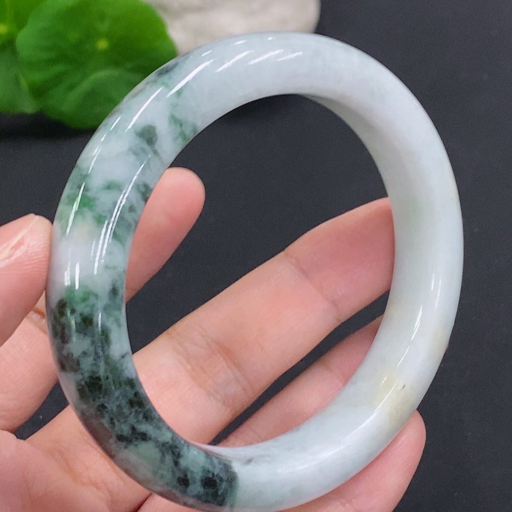 F33882947 Jadeite Round Bangle Size 55 Total Weight Approx. 56.2g (With Colored Polishing Powder) (Containing Other Mineral Components)