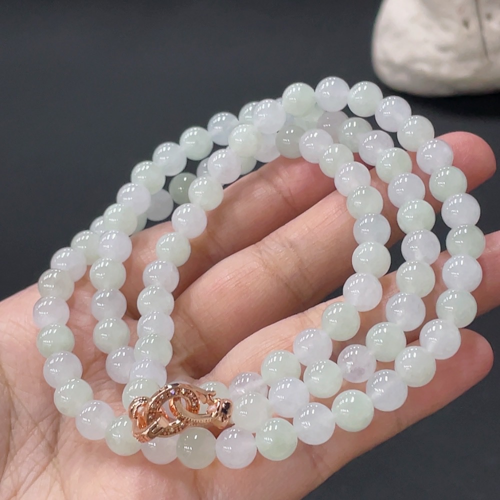 F28196302 Jadeite Bead Necklace Approx. 6.8mm Total Weight Approx. 53.19g Non-Gold Clasp