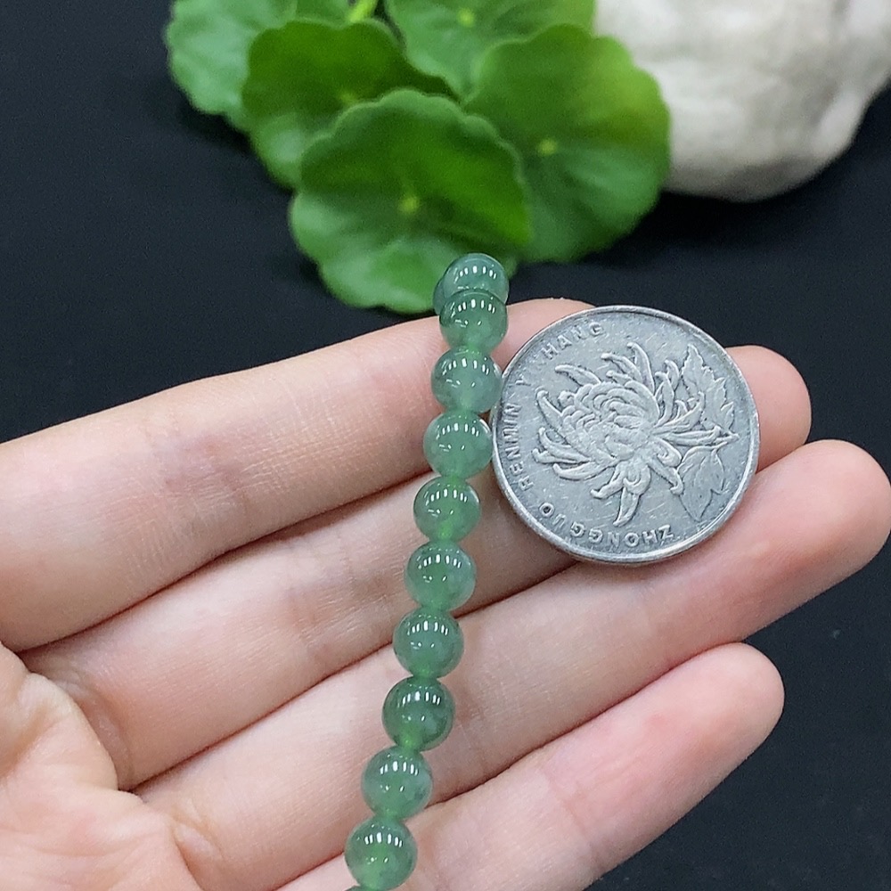 F34996584 Jadeite Bead Necklace Approx. 6.5mm Non-Gold-Inlaid Total Weight Approx. 42.45g