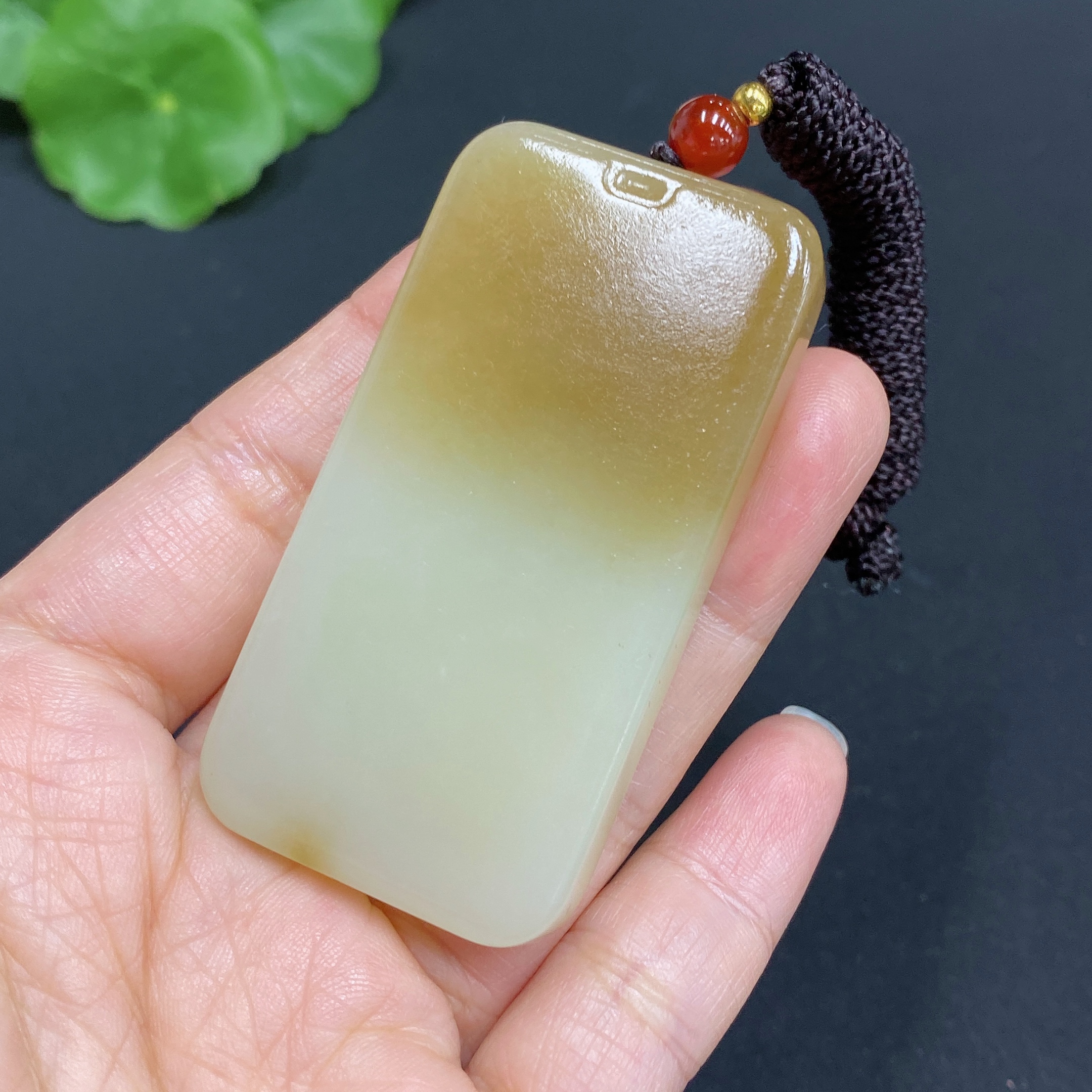 H32771144 Hetian Jade Pendant, Antique-style Plaque, Total Weight (including rope): 43.6g