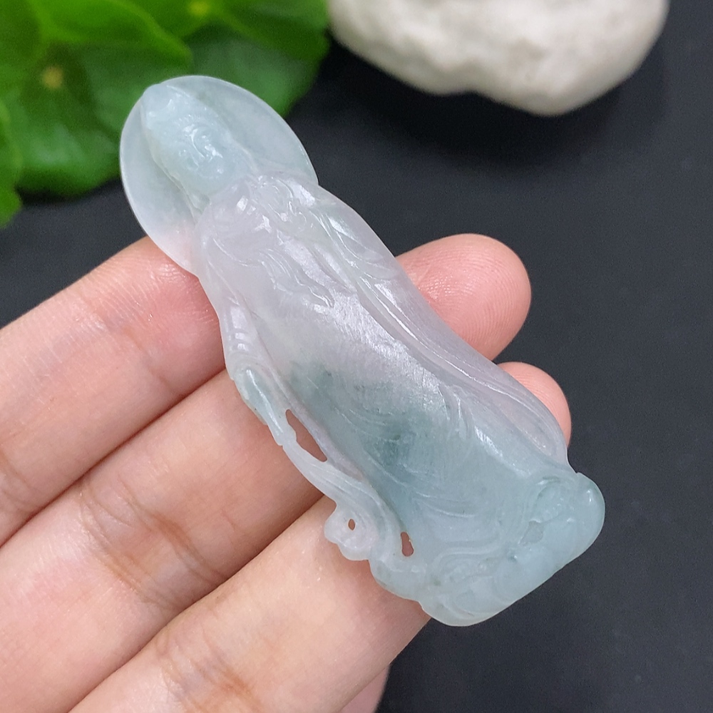 F35126128 Jadeite Rough Guanyin Pendant Total Weight Approx.10.6g