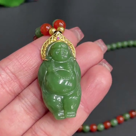 H25839446 Hetian Jade Inlaid Pendant Buddha