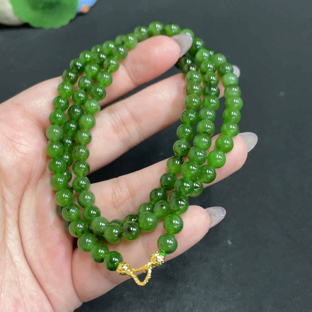 H33862599 Hetian Jade Bead Necklace, Approx. 6mm, Total Weight About 41g, Non-Gold