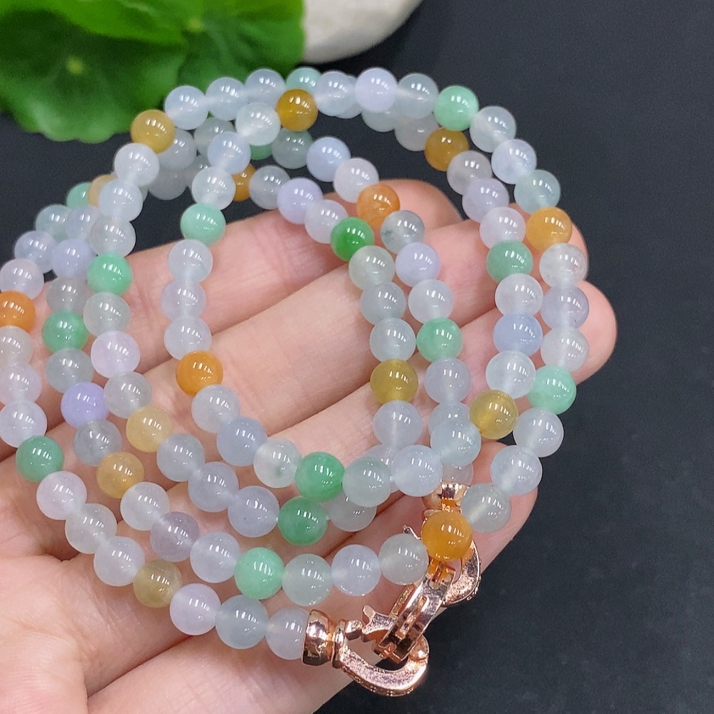 F32808266 Jadeite Bead Necklace Non-Gold Setting Total Weight Approx. 36.7g Size Around 5.2mm Color Origin Undetermined