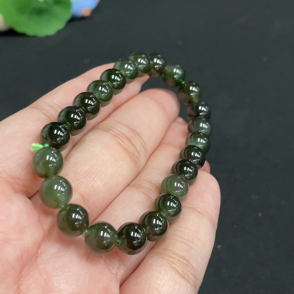 H35118066 Hetian Jade Bracelet, Approx. 7.8 mm Beads, Total Weight Approx. 18.5g