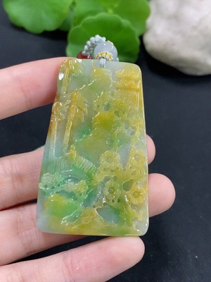 F46549174 翡翠山水挂件 货品总重约32.25g 颜色成因未定